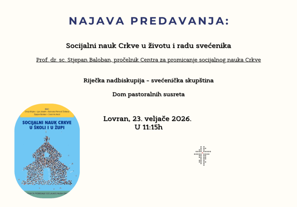 Najava predavanja: Socijalni nauk Crkve u životu i radu svećenika
