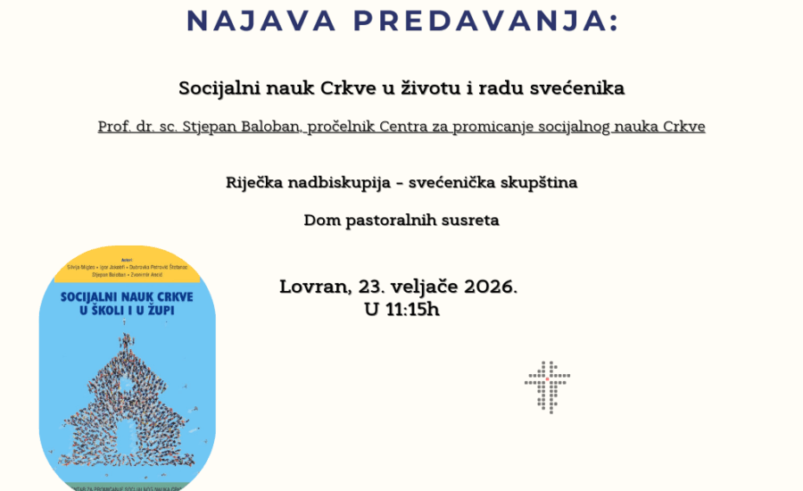 Najava predavanja: Socijalni nauk Crkve u životu i radu svećenika