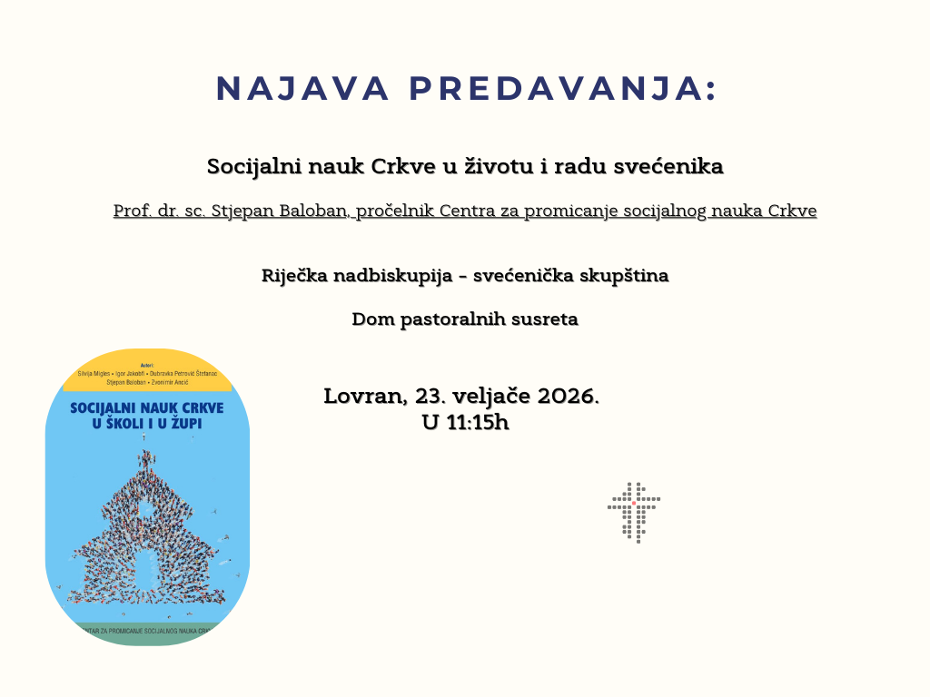 Najava predavanja: Socijalni nauk Crkve u životu i radu svećenika