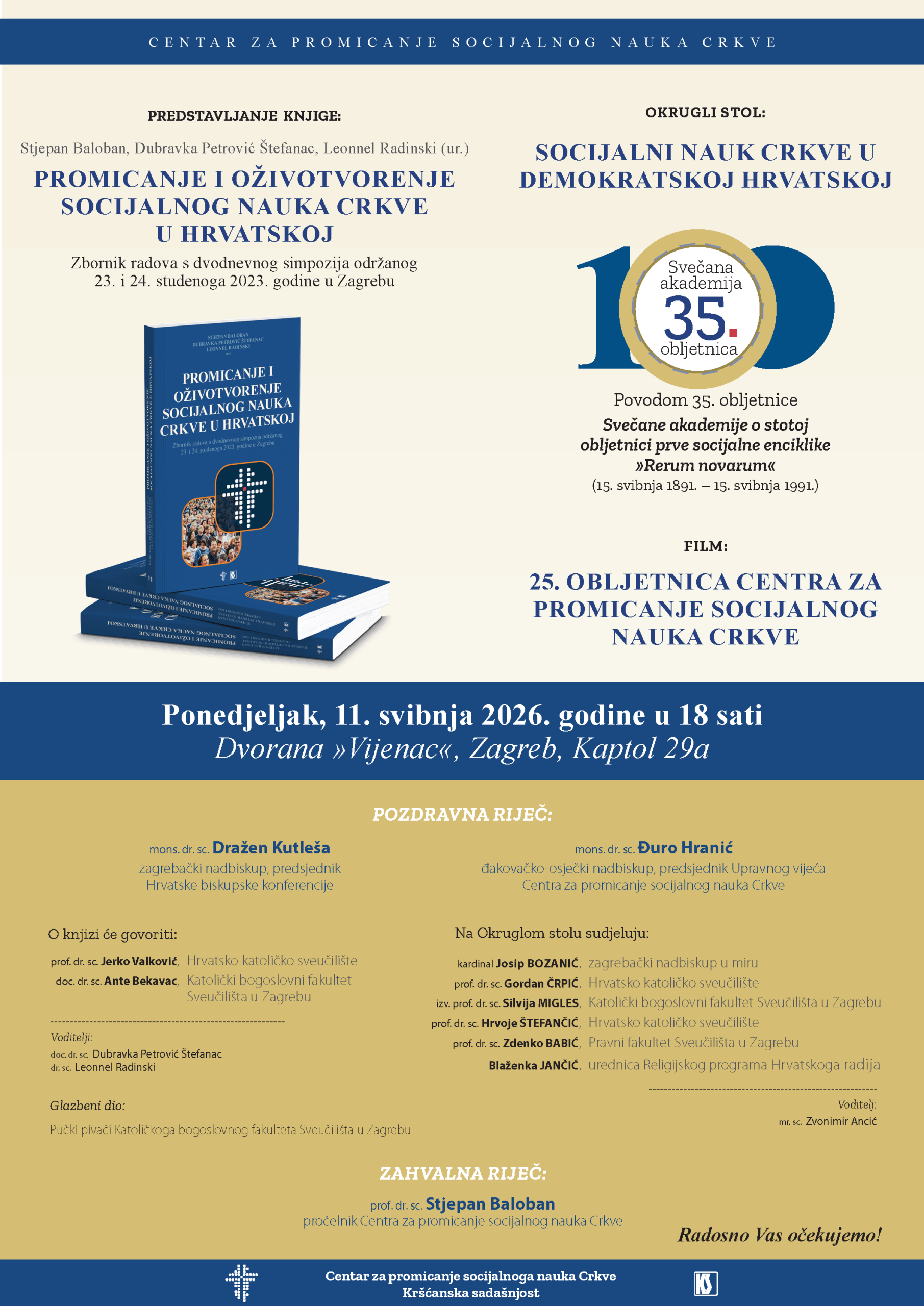 Predstavljanje knjige i Okrugli stol 11. svibnja 2026. u 18 sati, Dvorana “Vijenac”, Zagreb, Kaptol 29a